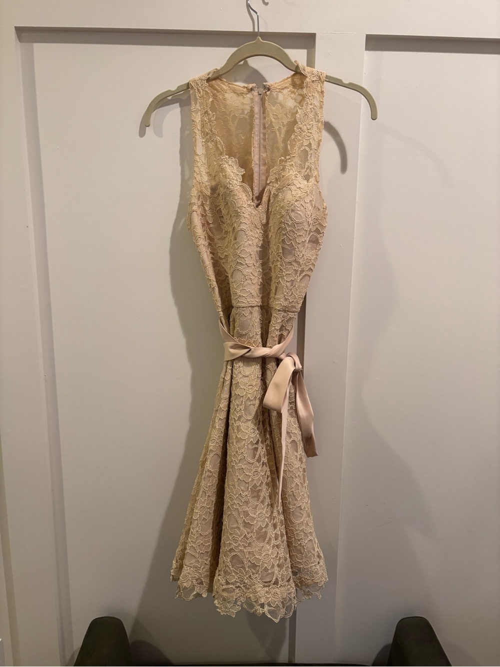 Mori Lee Lace Mini Dress in Champagne Ivory